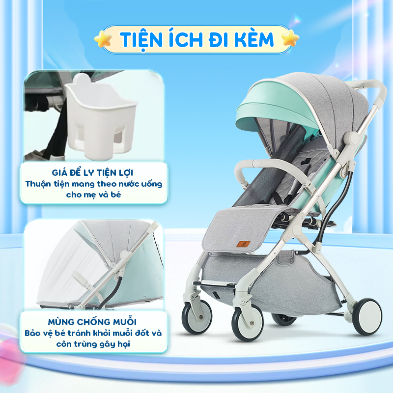 Mô tả Xe đẩy gấp gọn Chilux A320 - Mái che to nhiều nấc, khoá bánh xe an toàn - 9