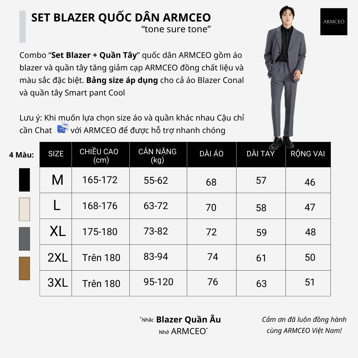 Mô tả Set áo blazer và quần tây tăng cạp cao cấp  ARMCEO tone sur tone Hàn Quốc tiết kiệm -SB01 - 2