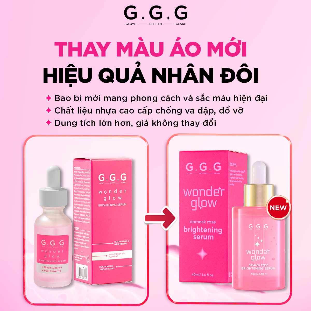 Mô tả Serum Hồng Dưỡng Sáng Căng Bóng – 37% Hoa Hồng Damask, 5% Niacinamide, HA 40ml - 1