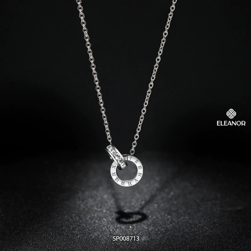 Mô tả Dây chuyền nữ titan Eleanor Accessories vòng tròn đôi khắc số la mã phụ kiện trang sức vòng cổ 8713 - 1