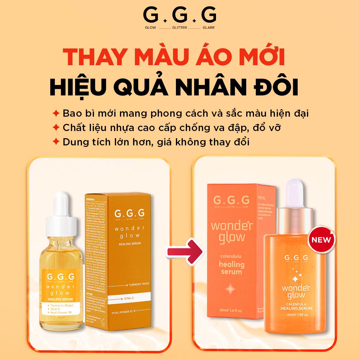 Mô tả Serum Cam làm dịu, hỗ trợ giảm mụn, mờ thâm - Wonder Glow Healing Serum 40ml - 1