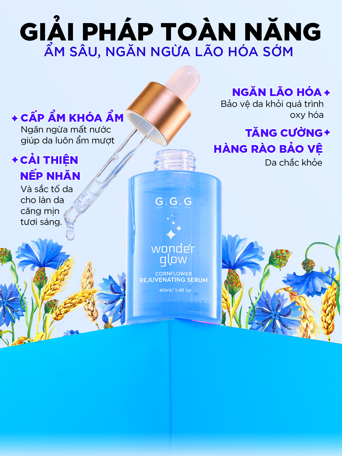 Mô tả [KOL LIVE] Serum Xanh, Cấp ẩm sâu, Hỗ trợ Mờ nếp nhăn, Ngăn ngừa lão hóa - G.G.G Wonder Glow Rejuvenating Serum 40ml - 4