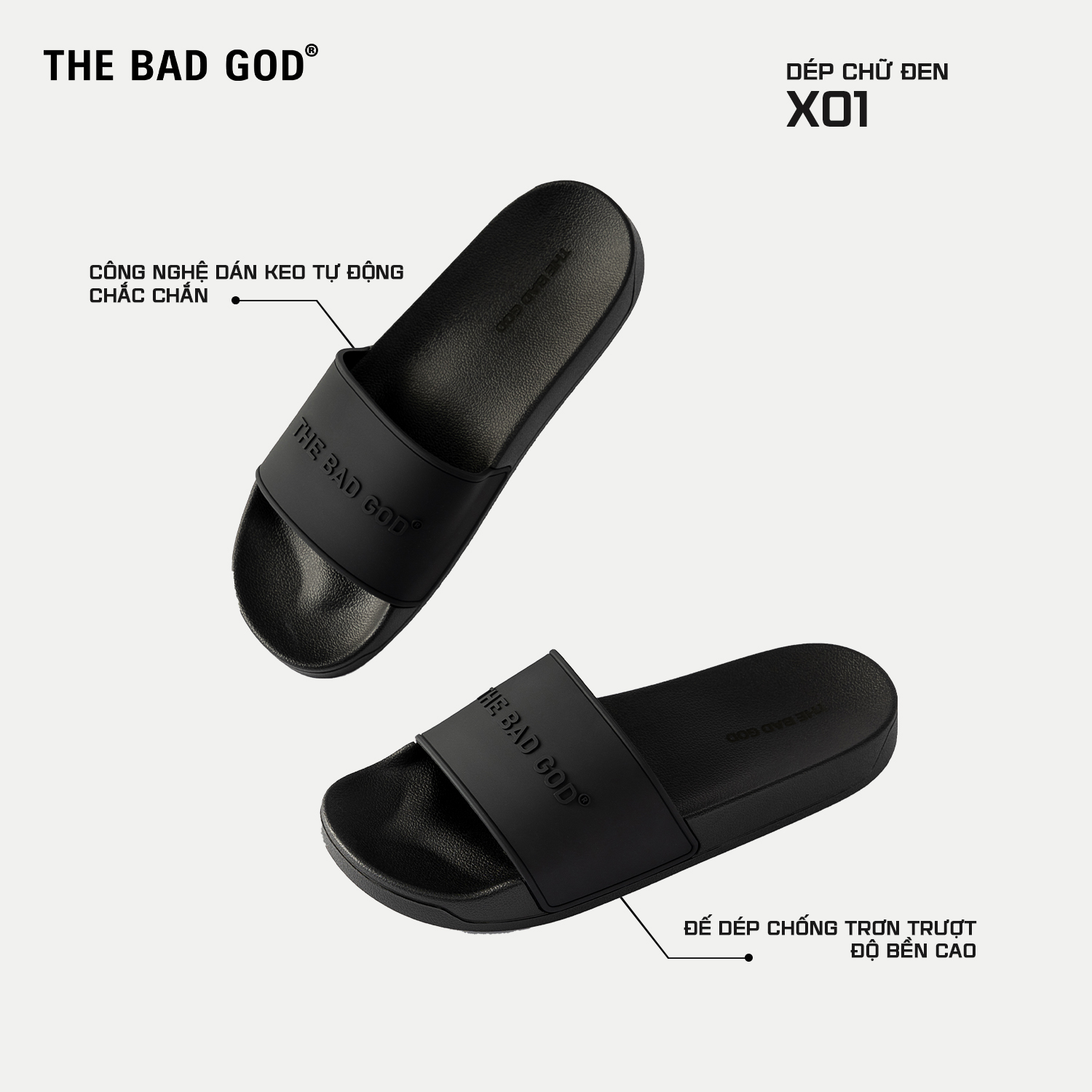 Mô tả Dép quai ngang slipper basic nam nữ The Bad God Basic X01 Chữ Đen Fullblack (KHÔNG HỘP) - 1