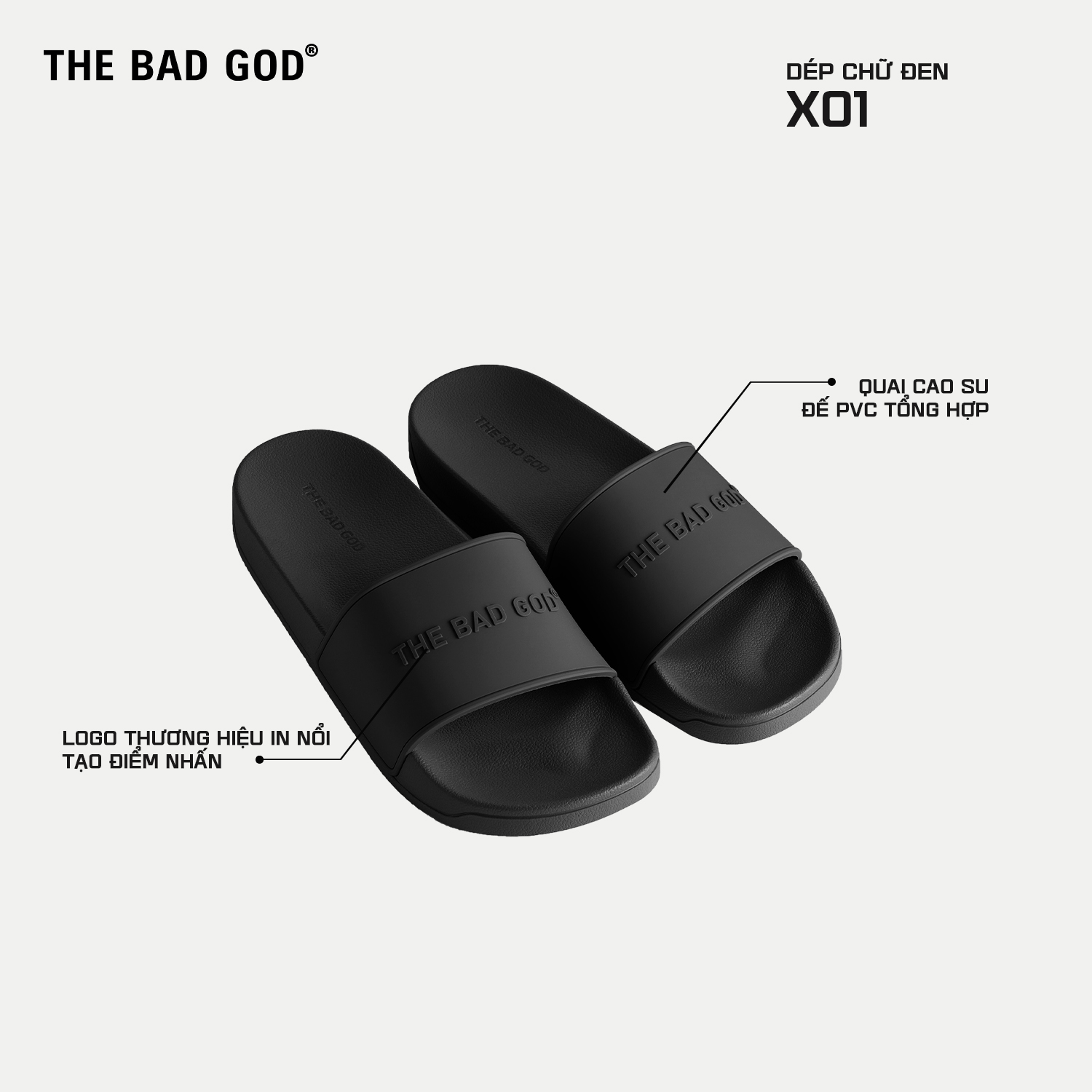 Mô tả Dép quai ngang slipper basic nam nữ The Bad God Basic X01 Chữ Đen Fullblack (KHÔNG HỘP) - 2