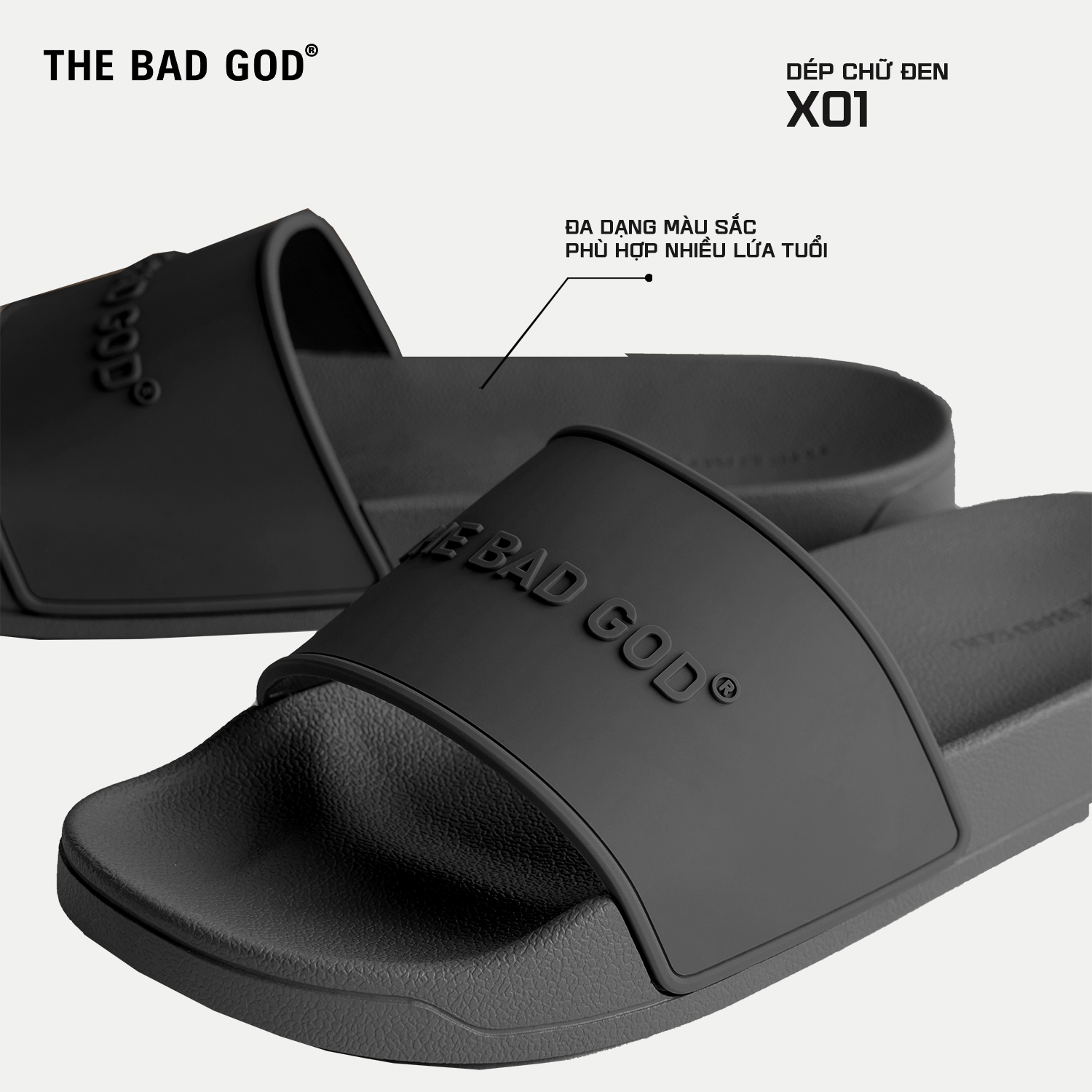 Mô tả Dép quai ngang slipper basic nam nữ The Bad God Basic X01 Chữ Đen Fullblack (KHÔNG HỘP) - 3