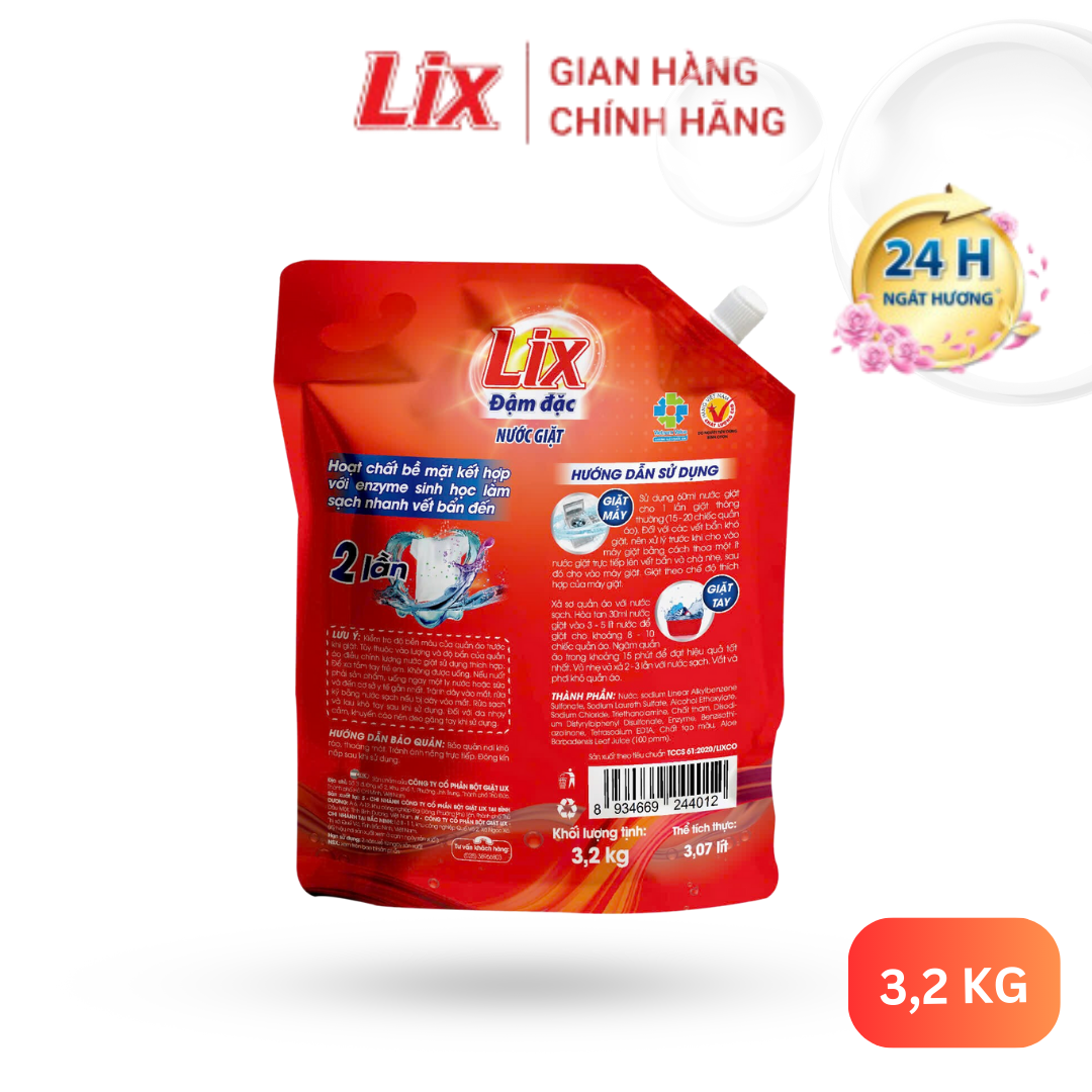 Mô tả Combo 2 Túi nước giặt Lix đậm đặc hương hoa túi 3.2kg/ túi làm sạch cực nhanh vết bẩn 2C-NG003 - 2
