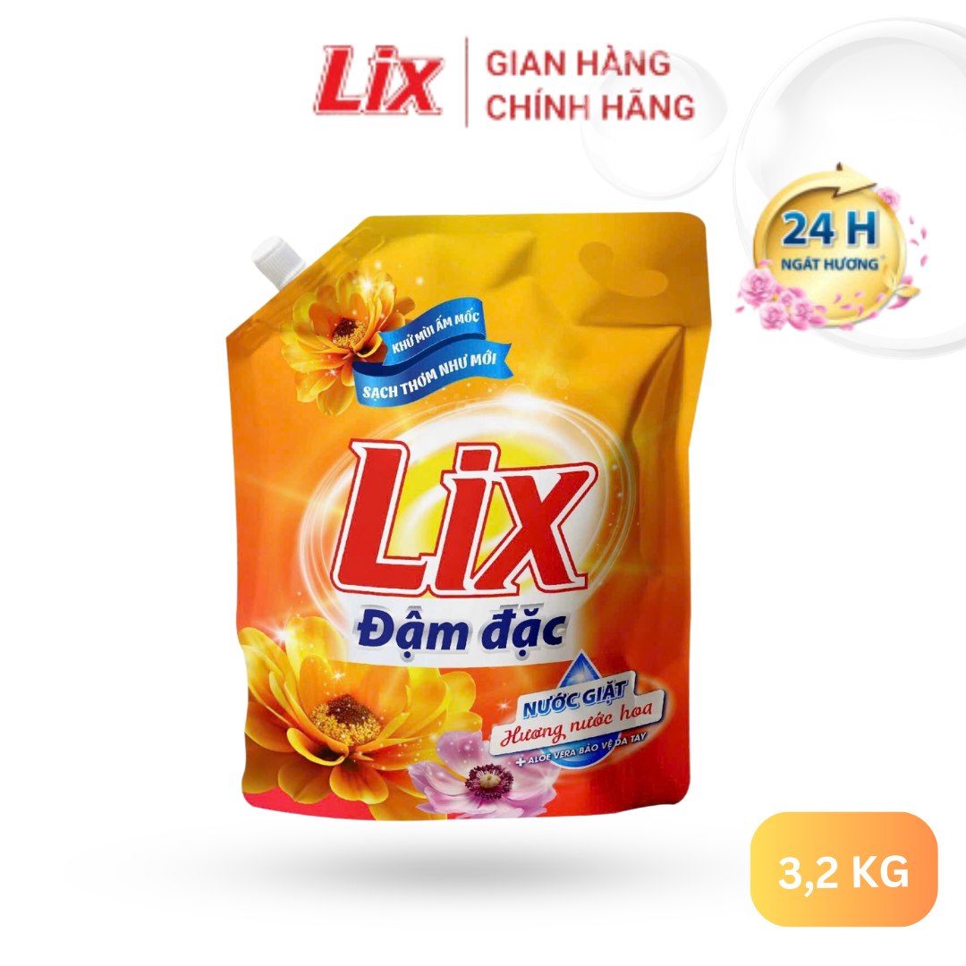 Mô tả Nước giặt Lix đậm đặc hương nước hoa túi 3.2Kg sạch thơm như mới khử mùi nấm mốc NGH47 nước giặt bảo vệ da tay - 1