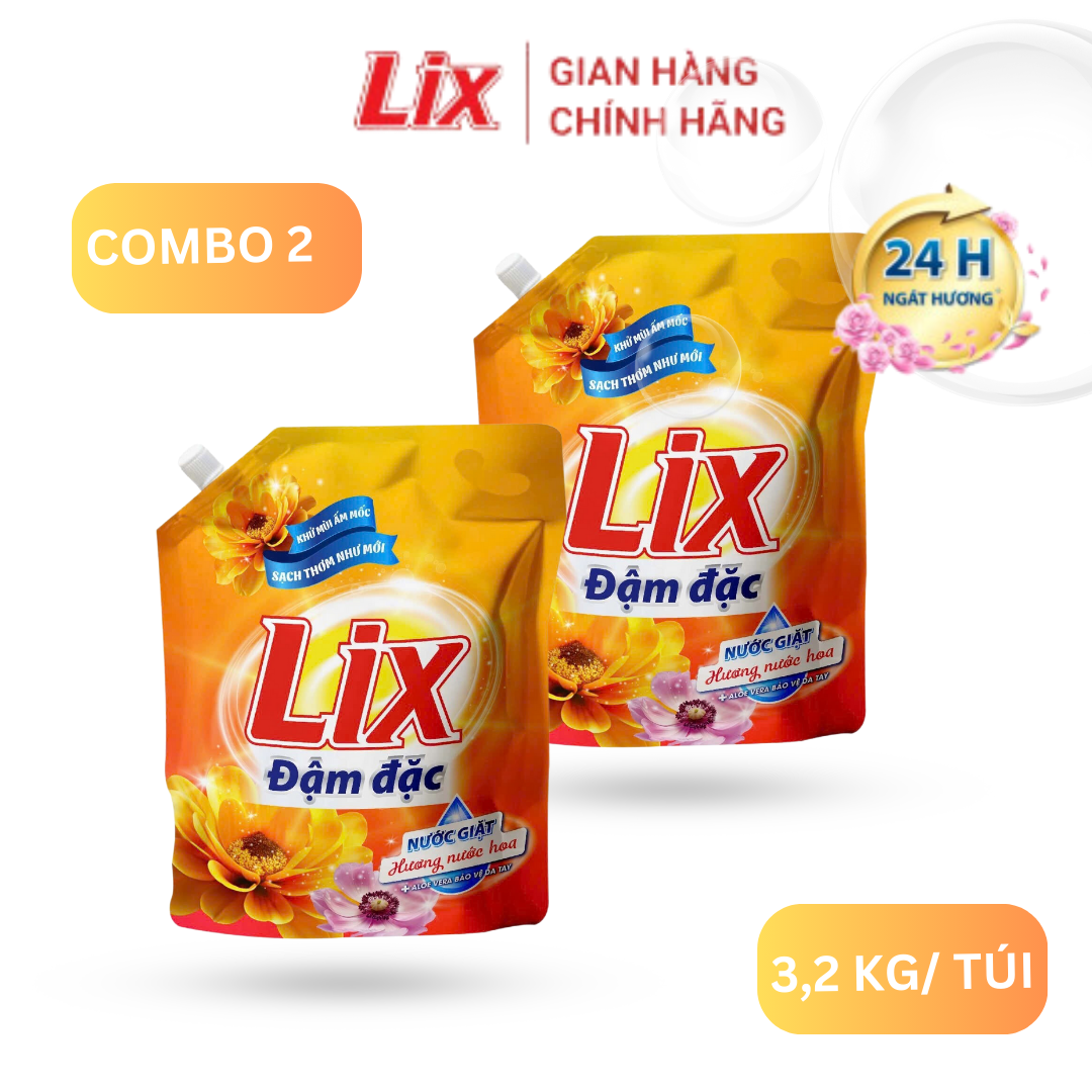Mô tả Combo 2 Túi nước giặt Lix đậm dặc hương nước hoa 3.2Kg bảo vệ da tay sạch thơm như mới - 2C-NGH47 - 1