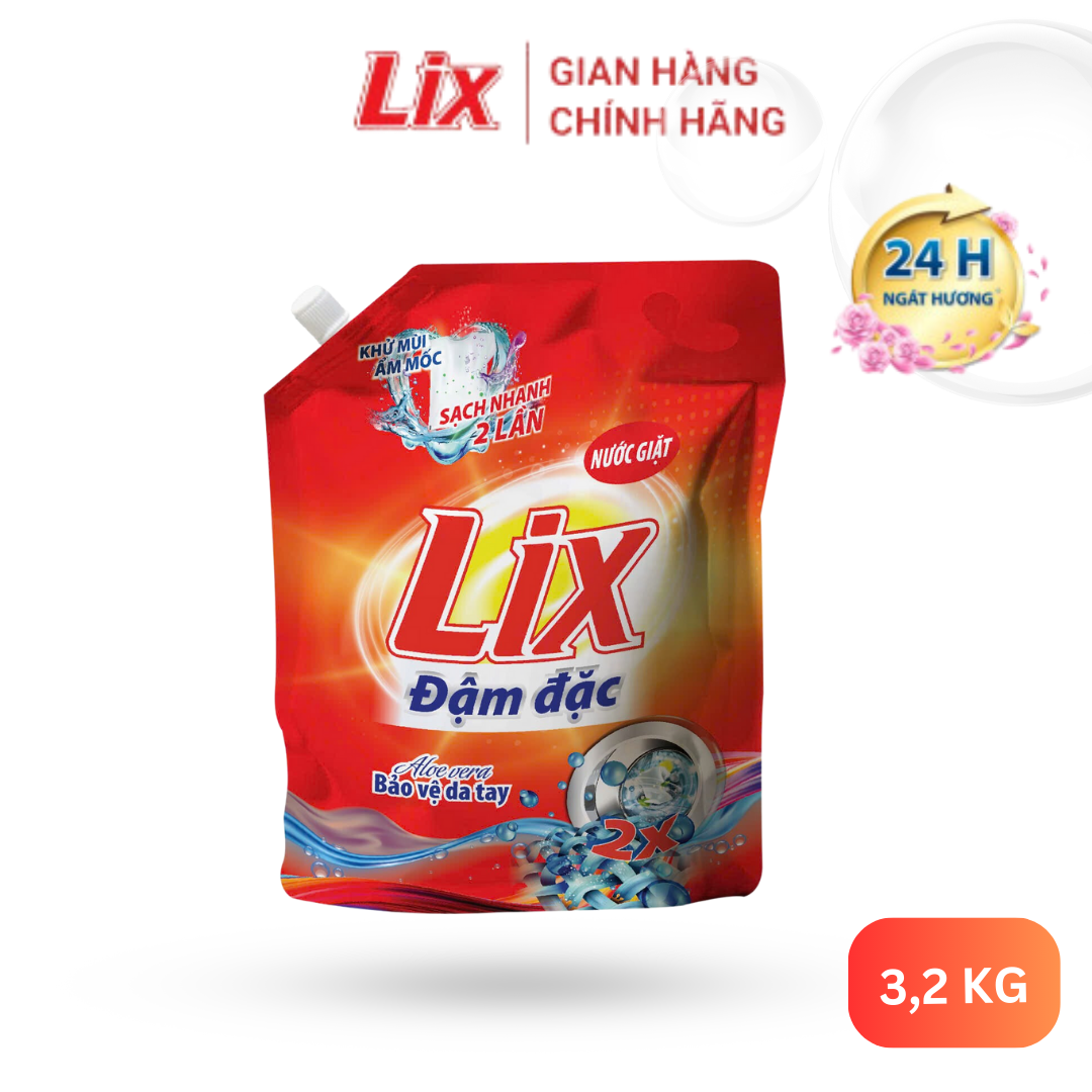 Mô tả Nước giặt Lix đậm đặc hương hoa túi 3.2kg làm sạch cực nhanh vết bẩn NG003 tăng gấp đôi sức mạnh giặt tẩy quần áo - 1