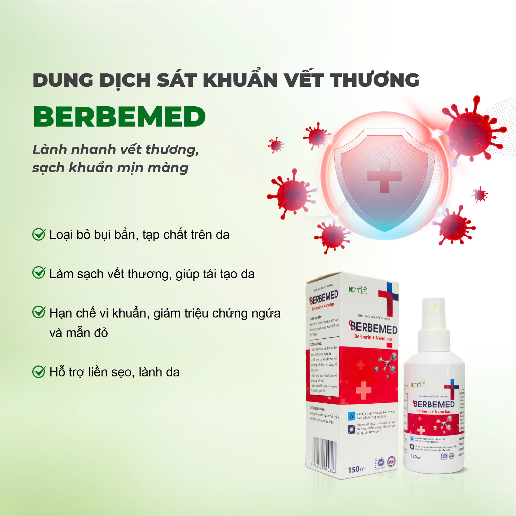Mô tả Dung dịch sát khuẩn vết thương nano bạc Berbemed 150ml - Xịt kháng khuẩn, sát trùng vết thương - 2