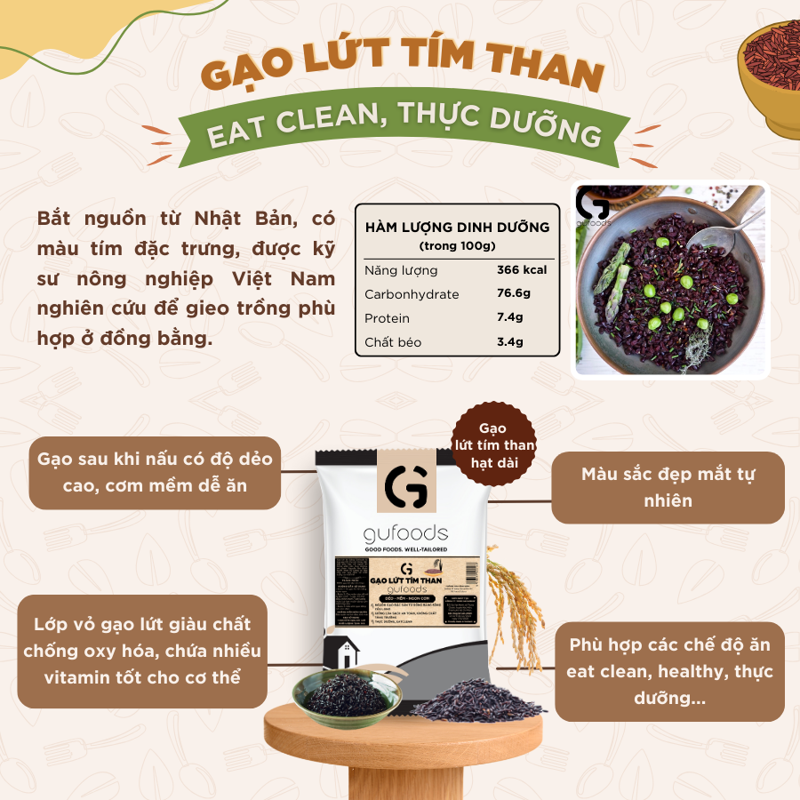 Mô tả Combo 3 túi Gạo lứt ăn kiêng GUfoods (mỗi túi 1kg) - Giảm cân, Thực dưỡng, Eat clean - 6