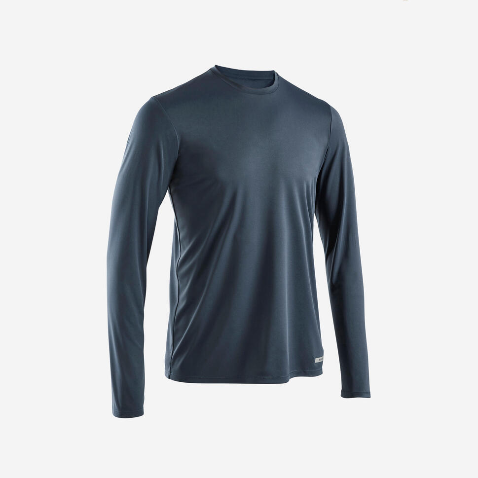 Mô tả Áo thun chạy bộ nam dài tay chống tia UV Kiprun Dry 500 UV xanh xám DECATHLON Kiprun 8817441 - 1