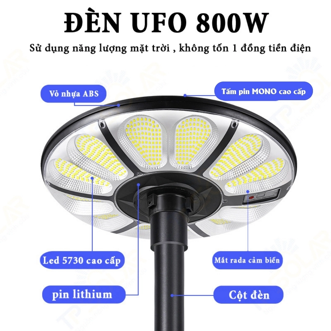 Mô tả Đèn UFO năng lượng mặt trời TP SOLAR U800 Cao Cấp, Tấm Pin Liền, Chiếu Sáng 360 Độ. Bảo Hành Điện Tử 3 Năm Chính Hãng - 2