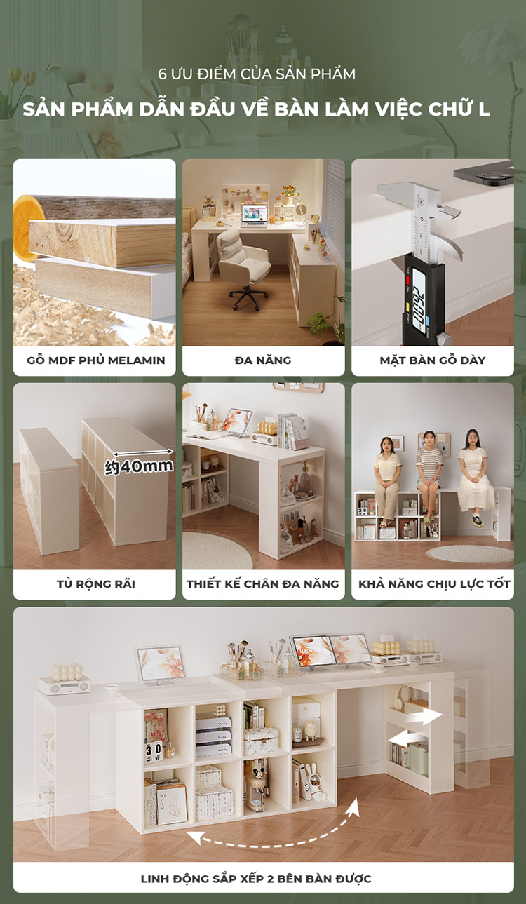 Mô tả Bàn làm việc kèm giá sách, bàn làm việc chữ L gỗ MDF phủ melamin thương hiệu IGA - GP368 - 2