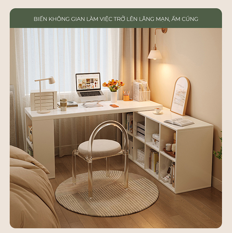 Mô tả Bàn làm việc kèm giá sách, bàn làm việc chữ L gỗ MDF phủ melamin thương hiệu IGA - GP368 - 4