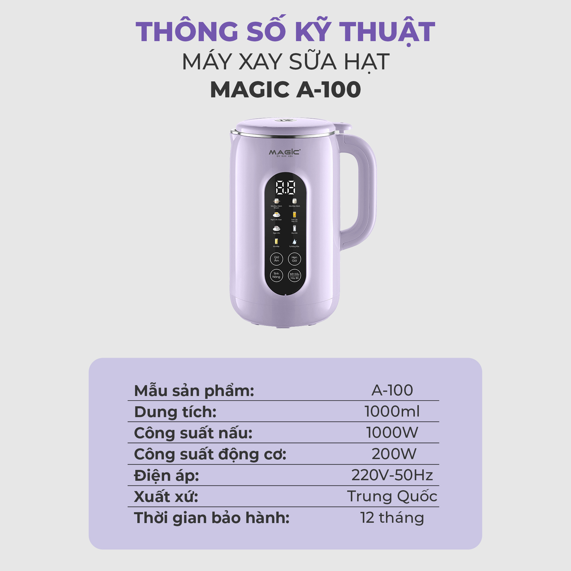 Mô tả Máy Nấu Sữa Hạt Đa Năng 1L Magic A-100, Lưỡi Dao 8 Cánh Inox 304 Đa Chiều, 1000W, BH 12 Tháng - 7