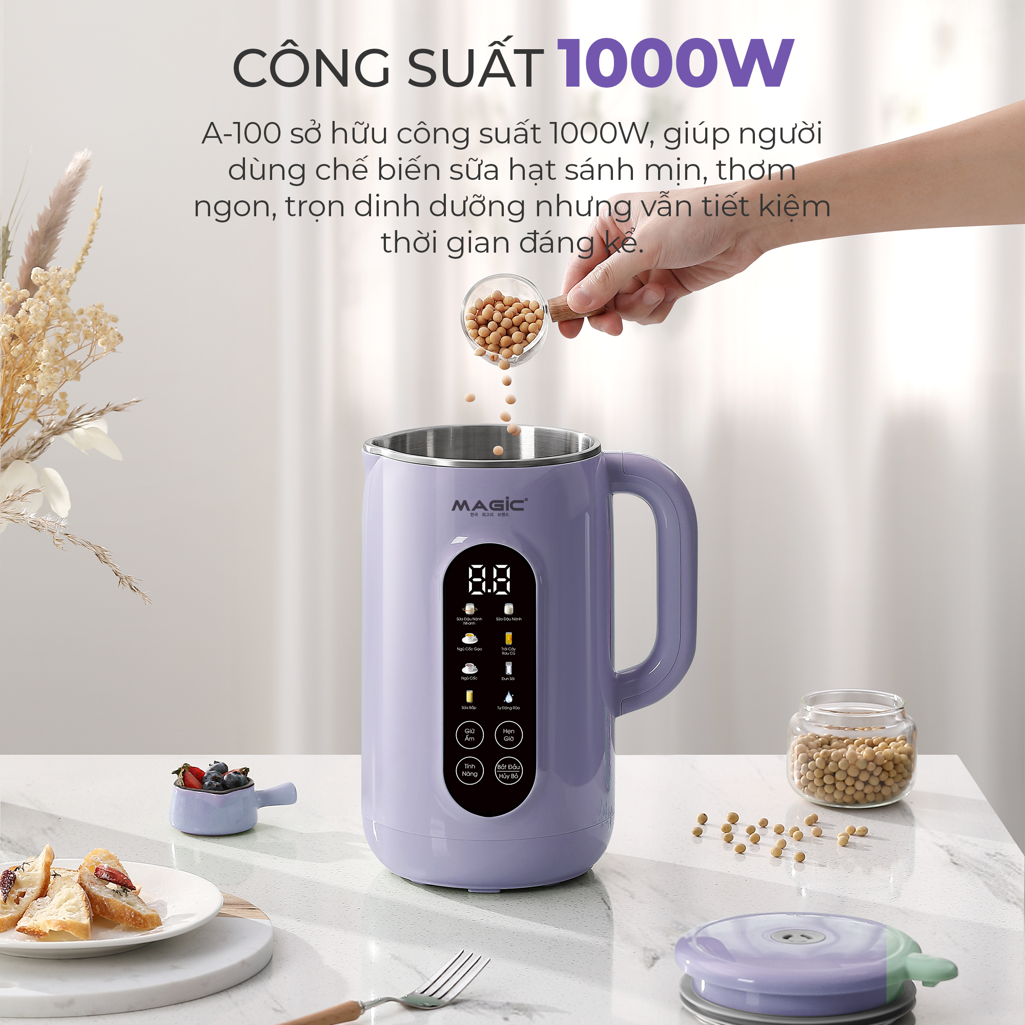 Mô tả Máy Nấu Sữa Hạt Đa Năng 1L Magic A-100, Lưỡi Dao 8 Cánh Inox 304 Đa Chiều, 1000W, BH 12 Tháng - 3