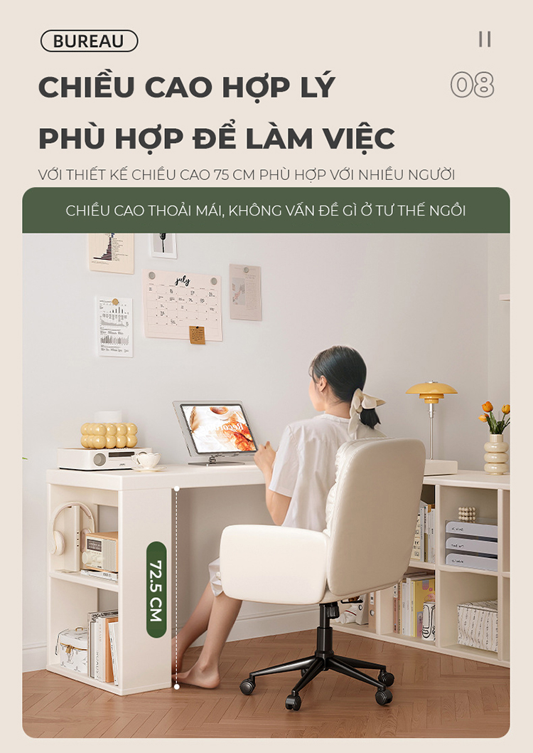 Mô tả Bàn làm việc kèm giá sách, bàn làm việc chữ L gỗ MDF phủ melamin thương hiệu IGA - GP368 - 10