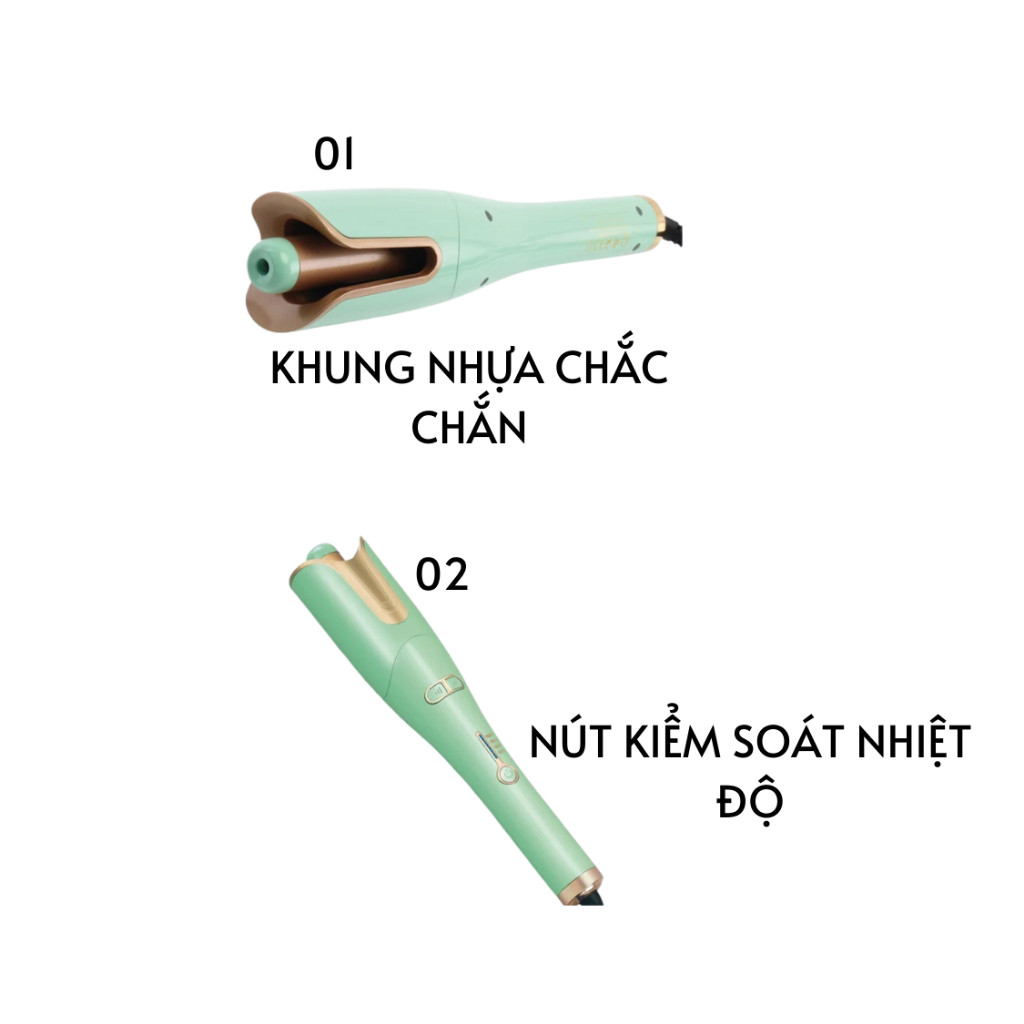 Mô tả Máy uốn tóc xoăn ENZO 1965 thương hiệu ITALIA,tự động 2 trong 1 chống bỏng cao cấp,BH 5 NĂM - 2