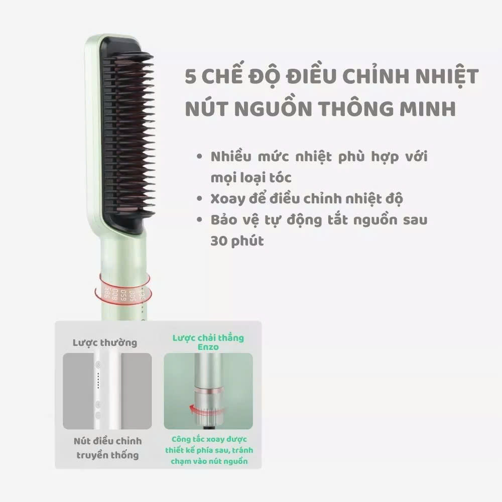 Mô tả Lược điện ENZO 4113 duỗi tóc thẳng ion âm bảo vệ tóc suôn mượt-tạo kiểu chuyên nghiệp BH 5 NĂM - 2