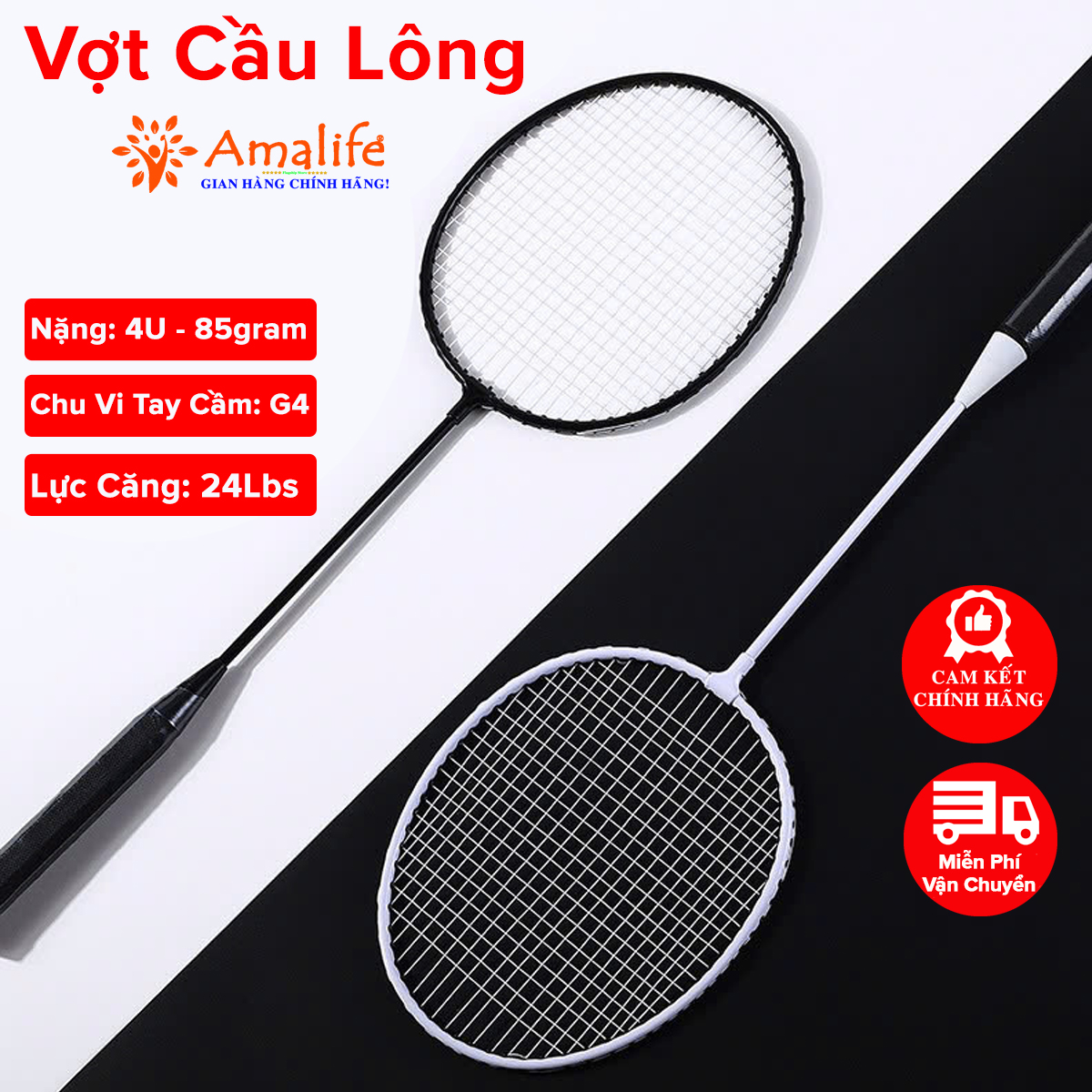 Mô tả Vợt Cầu Lông Hợp Kim Chắc Chắn Dành Huấn Luyện Chơi Cầu Lông 85gram G4 24Lbs Chính Hãng Amalife - 1