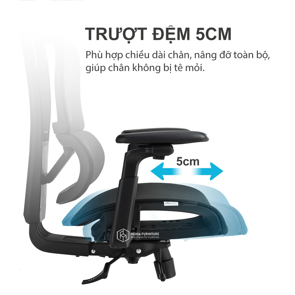 Mô tả Ghế văn phòng công thái học Nghiafurniture Lumbar full tính năng bá đạo, lưới Wintex, Piston class 4 - 7