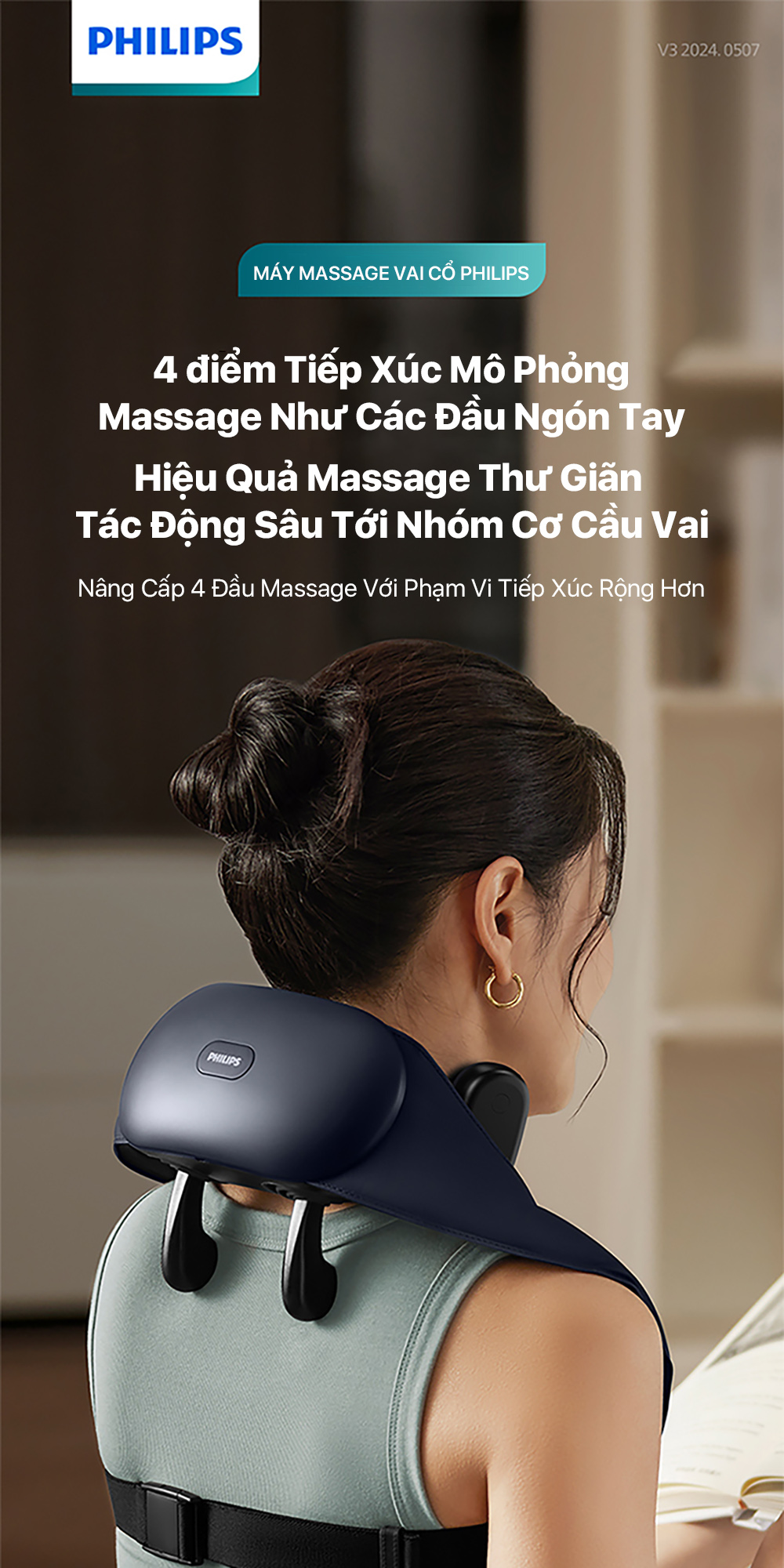 Mô tả Máy Massage Cổ Vai Gáy PHILIPS 3204N-4 điểm tiếp xúc mô phỏng massage như các đầu ngón tay - 1