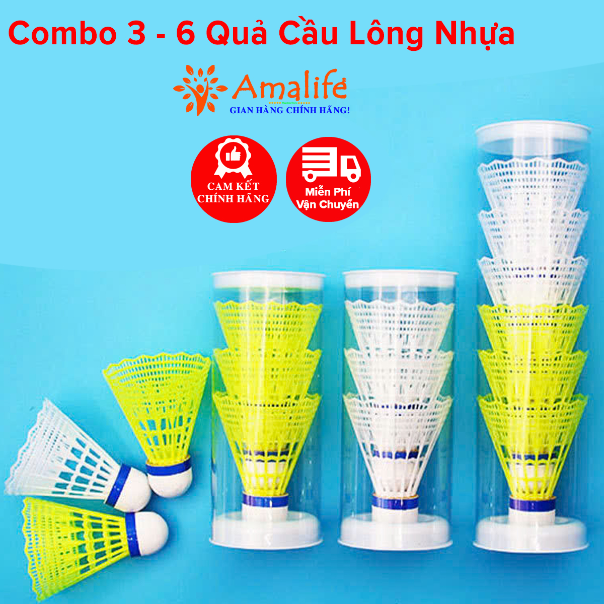 Mô tả Bộ 3 - 6 Quả Cầu Lông Nhựa Hãng Amalife Đánh Ngoài trời Bền Đẹp Chọn Màu - 1