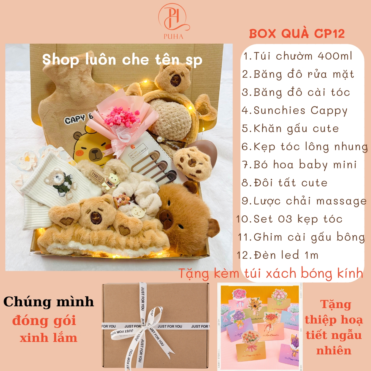 Mô tả Set quà túi chườm ấm bụng ngày dâu Puha 400ml  Capybara phiên bản quà tặng bạn gái ý nghĩa - 4