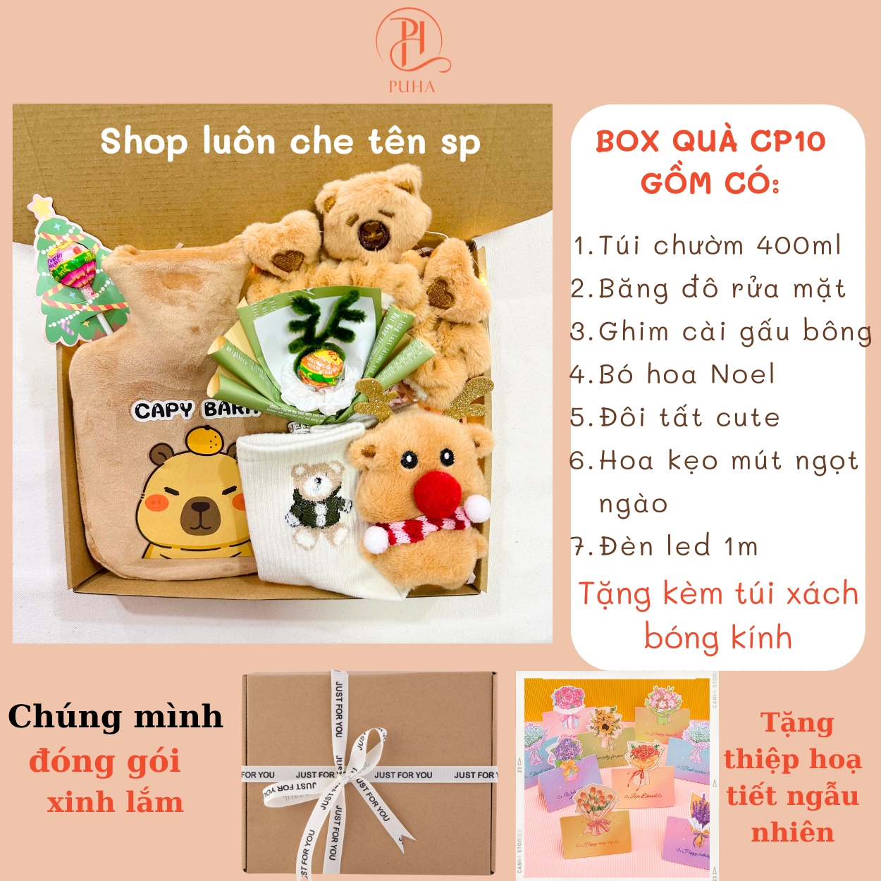 Mô tả Set quà túi chườm ấm bụng ngày dâu Puha 400ml  Capybara phiên bản quà tặng bạn gái ý nghĩa - 5