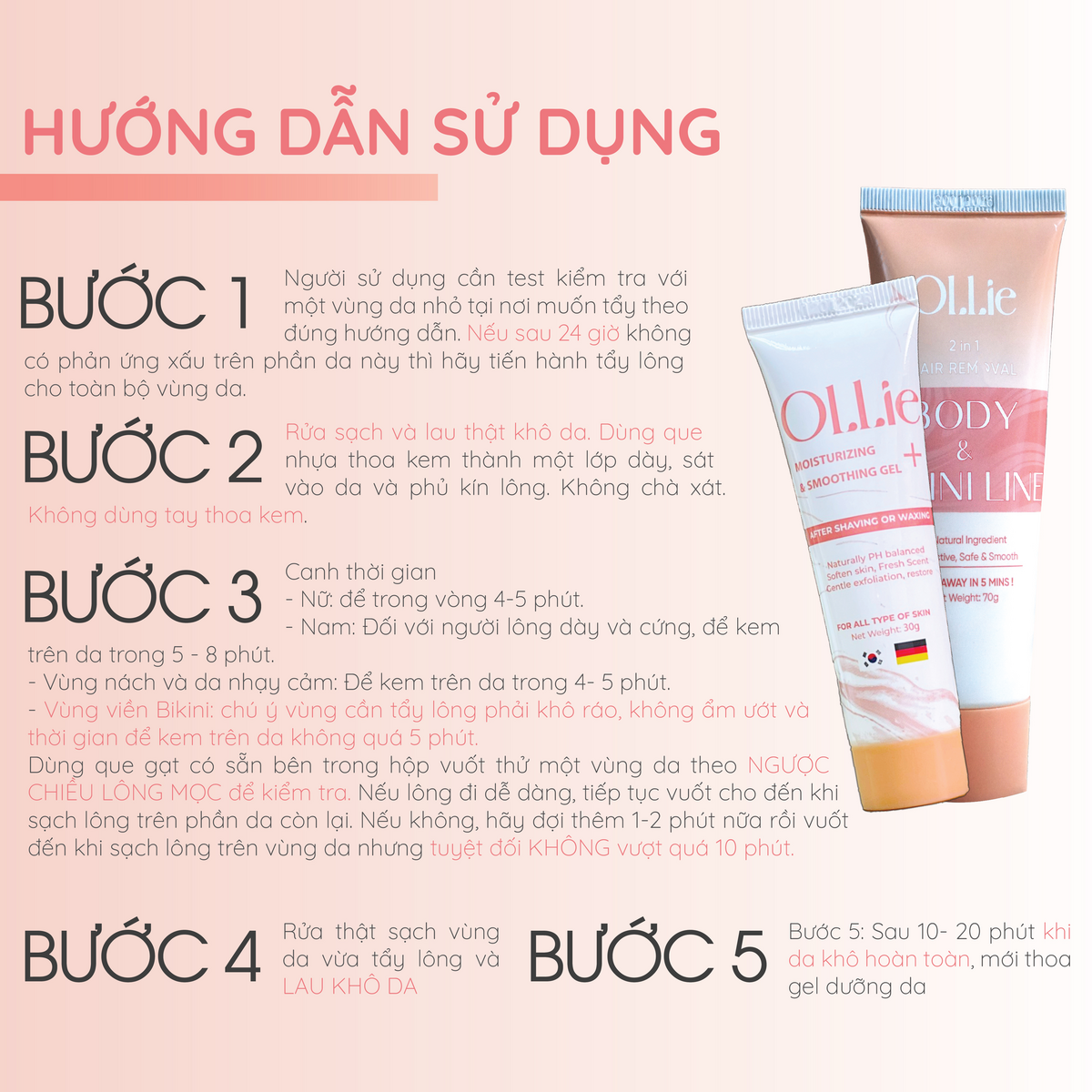 Mô tả Combo 2 Kem tẩy lông OLLIE , tẩy lông vùng kín, nách, tay, chân 70g - 3