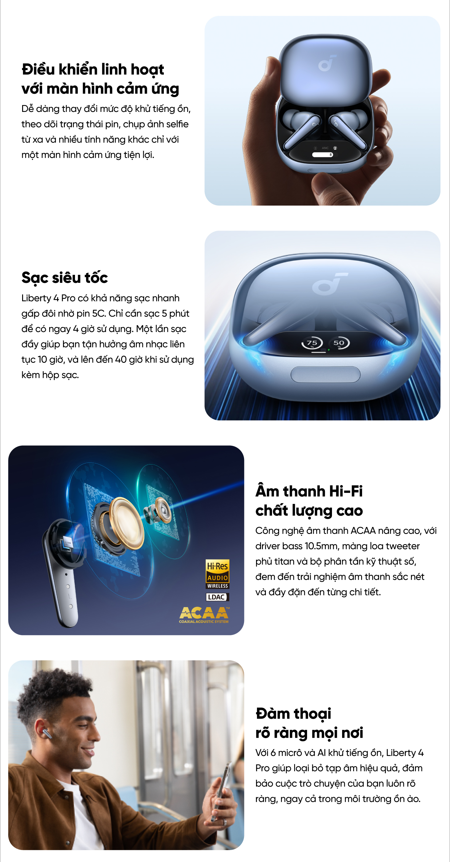 Mô tả Tai nghe bluetooth soundcore Liberty 4 Pro | Chống ồn ANC 3.0 | Màn hình cảm ứng - 3