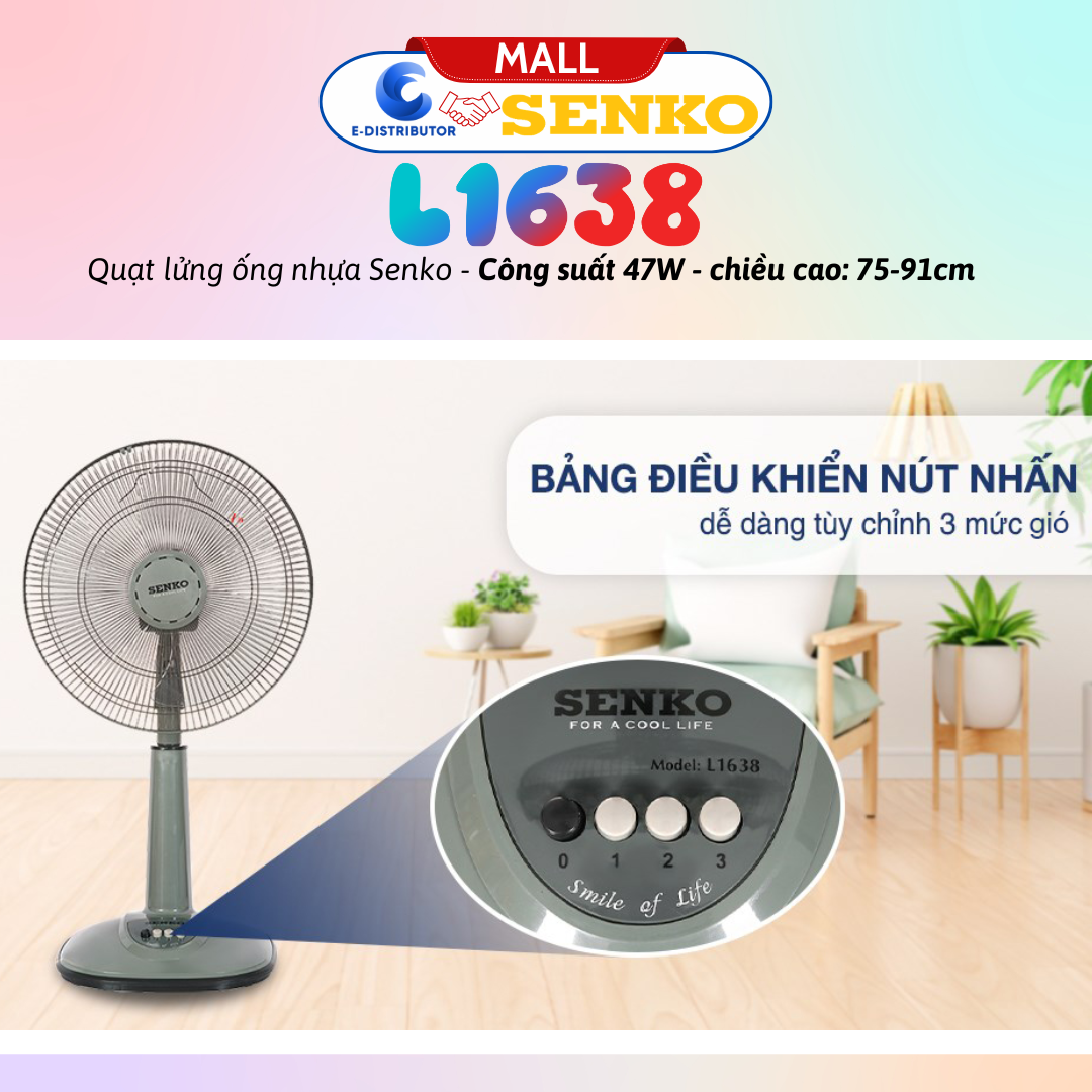Mô tả Quạt lửng ống nhựa Senko L1638 - Công suất 47W - Màu tuỳ chọn - Hàng chính hãng - Bảo hành 24 tháng - 4