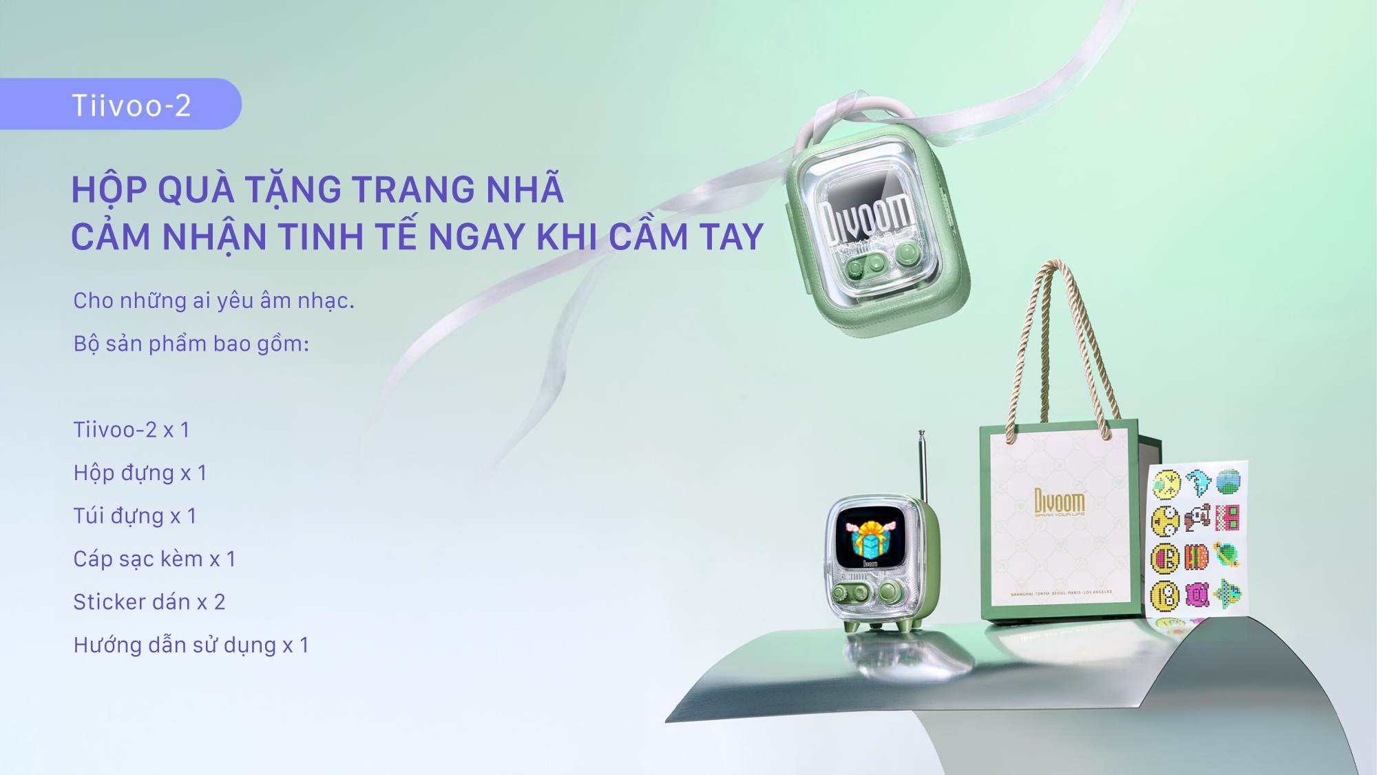 Mô tả Loa bluetooth Divoom Tiivoo 2 màn hình led pixel art, hiển thị lời bài hát, đồng hồ, phong cách retro thiết kế cổ điển - 7