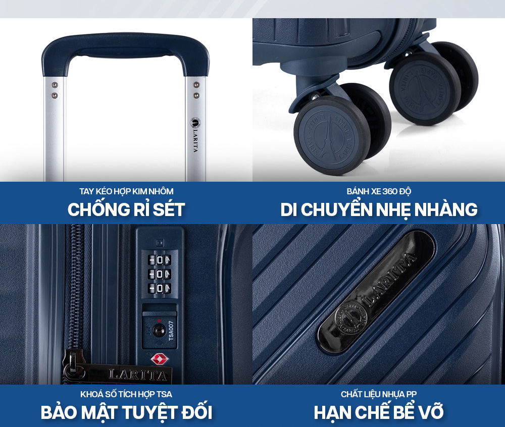 Mô tả Combo 2 Vali Kéo MIAvn Du Lịch Larita RICO - Size 20/24/28, Nhựa PP Siêu Bền, Hạn Chế Va Đập Mạnh - 4