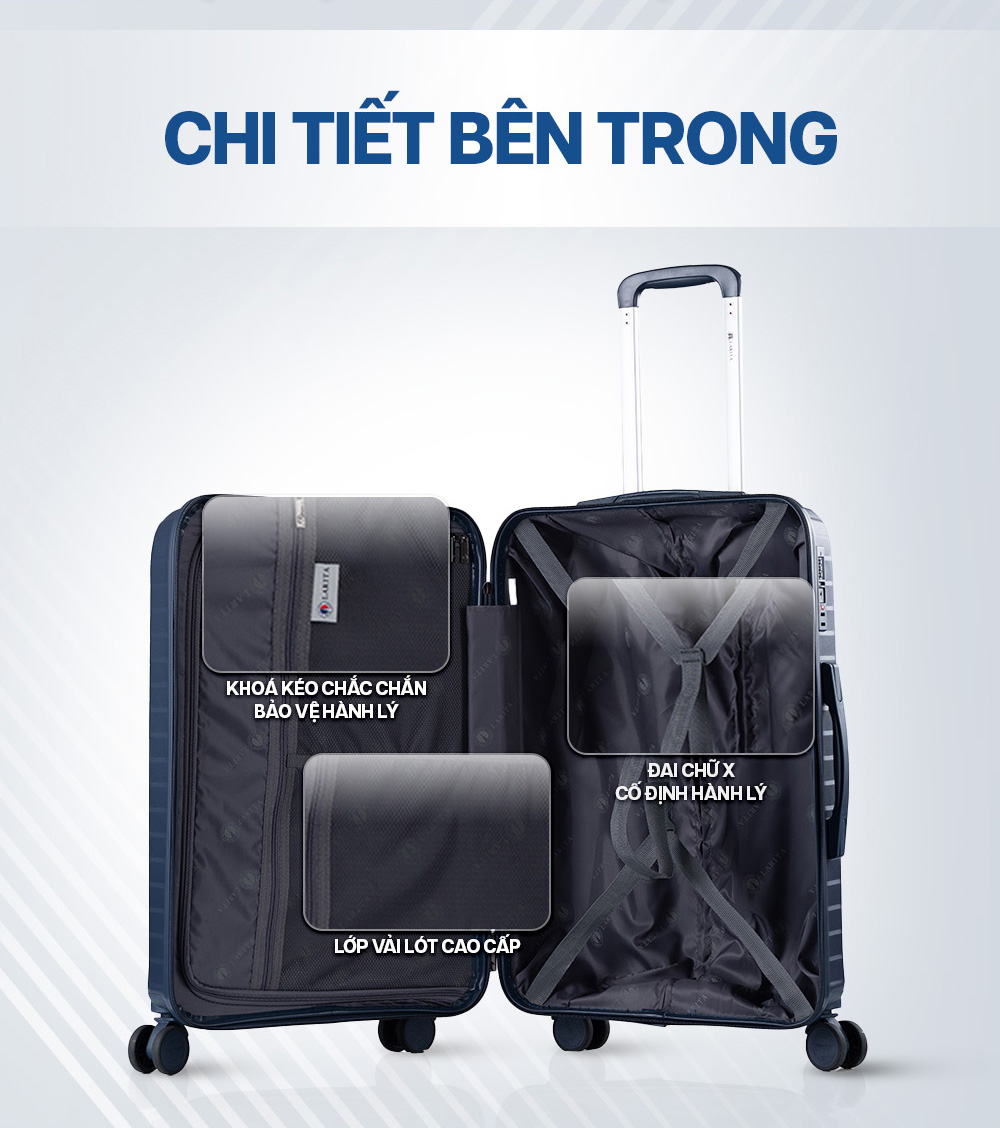 Mô tả Combo 2 Vali Kéo MIAvn Du Lịch Larita RICO - Size 20/24/28, Nhựa PP Siêu Bền, Hạn Chế Va Đập Mạnh - 5