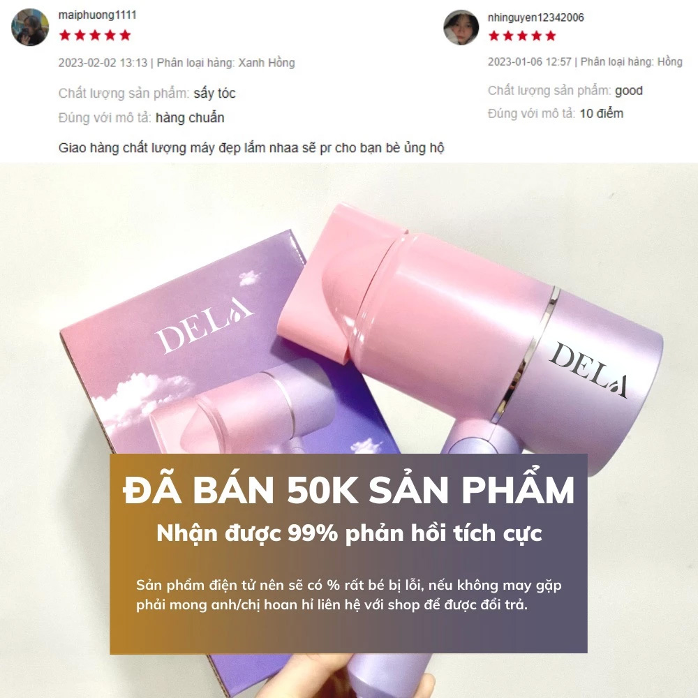 Mô tả Máy sấy tóc mini DELA HOKU gấp gọn tạo kiểu tóc chuyên nghiệp công suất lớn 1500w bảo hành 12 tháng - MST02 - 9