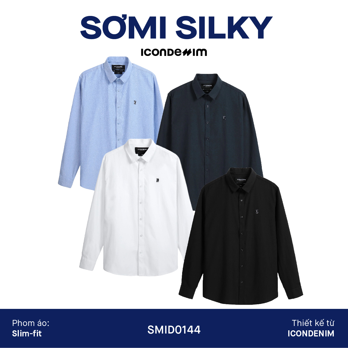 Mô tả Áo Sơ Mi Oxford Nam Tay Dài Blank Color Embroider Form Slim SMID0144 - 1