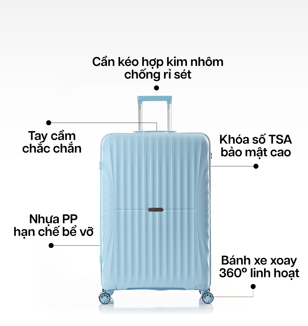 Mô tả Vali Kéo MIAvn Larita JUDEN - Size 20/24/28, Nhựa PP Siêu Bền, Hạn Chế Va Đập, Khoá TSA, Bảo Hành Trọn Đời - 3