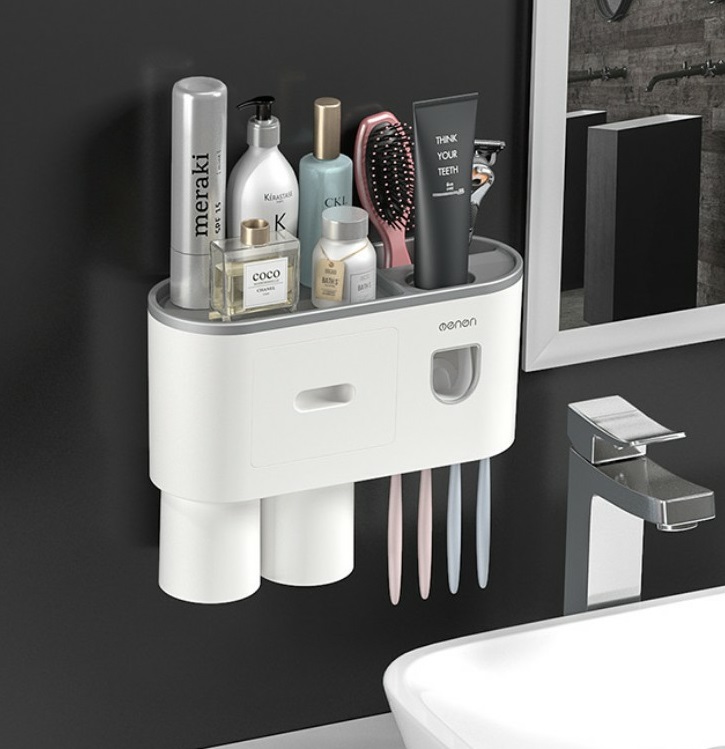 Mô tả Bộ nhả kem đánh răng tự động OENON, Giá treo bàn chải đánh răng dán tường gạch men kèm cốc - OEKEM - 2