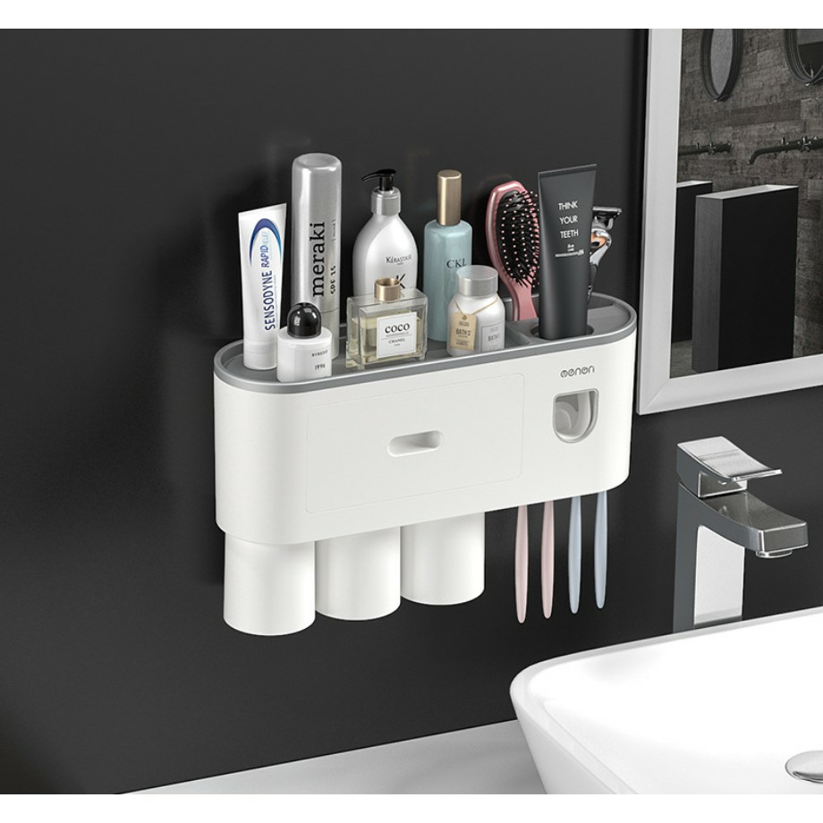 Mô tả Bộ nhả kem đánh răng tự động OENON, Giá treo bàn chải đánh răng dán tường gạch men kèm cốc - OEKEM - 4