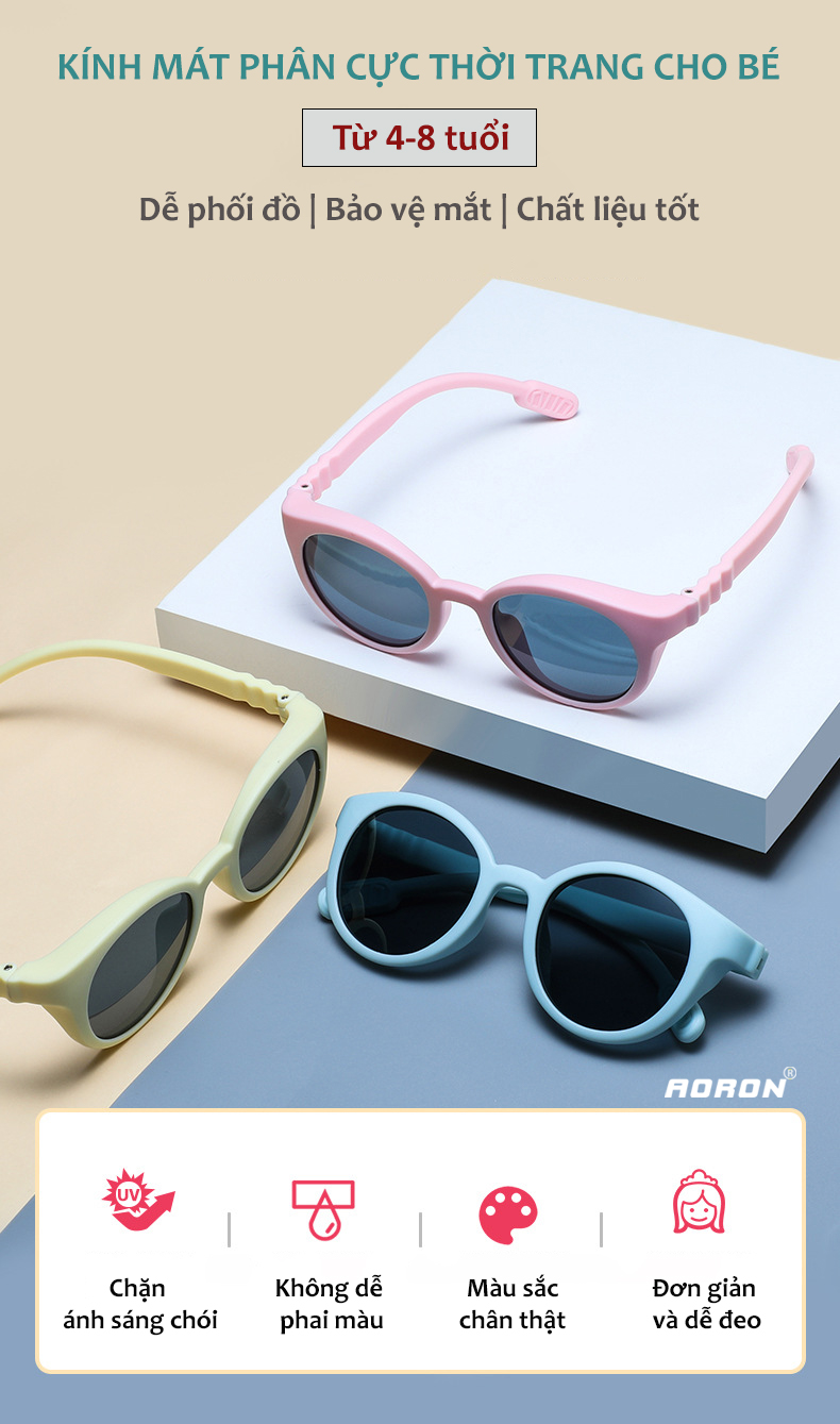Mô tả Kính Mát Phân Cực Mắt Tròn Dễ Thương Cho Bé Từ 3-8 Tuổi Gọng Silicon Mềm Màu Pastel Tròng Chống Tia UV An Toàn AK138 - 2