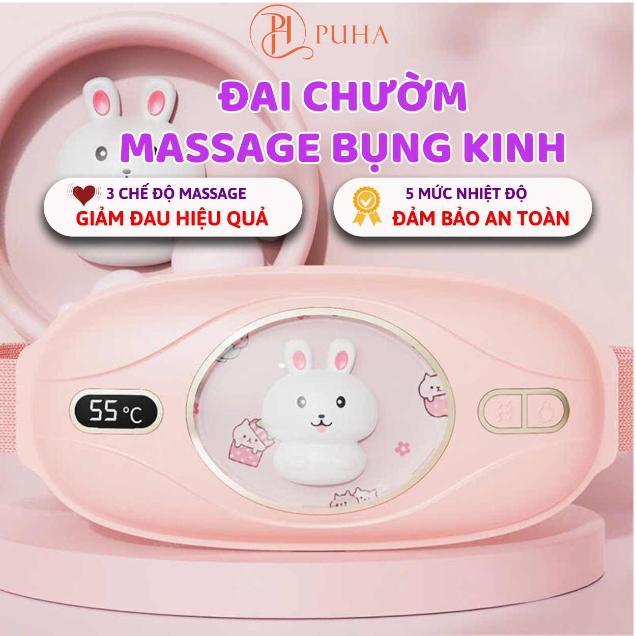 Mô tả Đai chườm nóng sưởi ấm PUHA có chức năng massage giảm đau bụng kinh nguyệt quà tặng bạn gái - 1