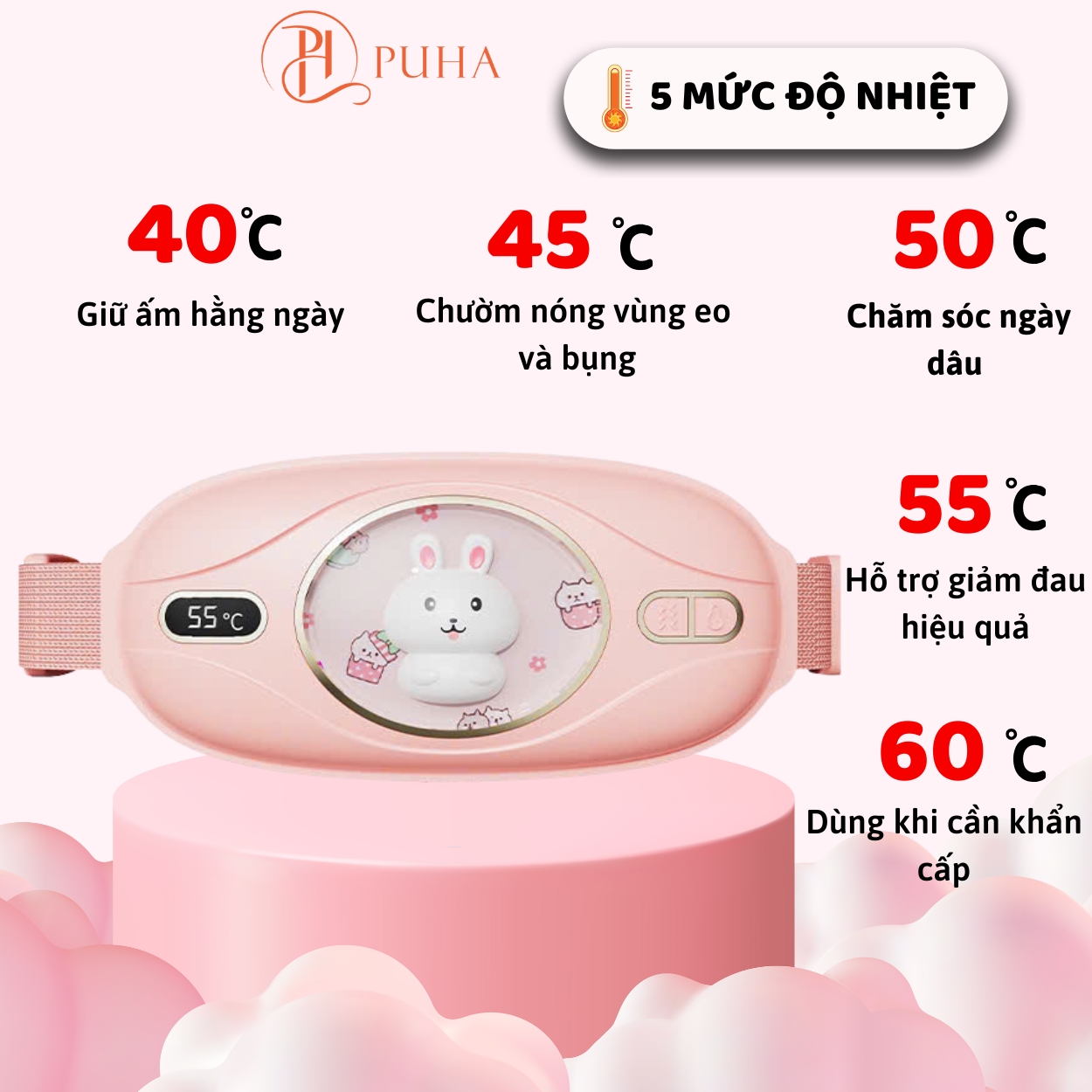 Mô tả Đai chườm nóng sưởi ấm PUHA có chức năng massage giảm đau bụng kinh nguyệt quà tặng bạn gái - 2
