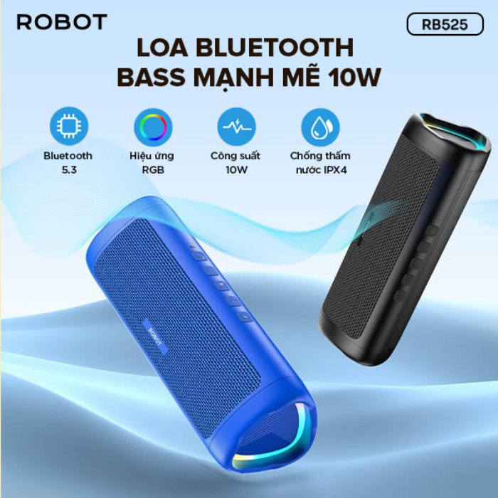 Mô tả Loa Bluetooth 5.3 Robot RB525 Bass Mạnh 10W Đèn Led RGB, Kháng Nước, Pin Trâu - Hỗ Trợ Kết Nối Thẻ Nhớ, AUX - 1