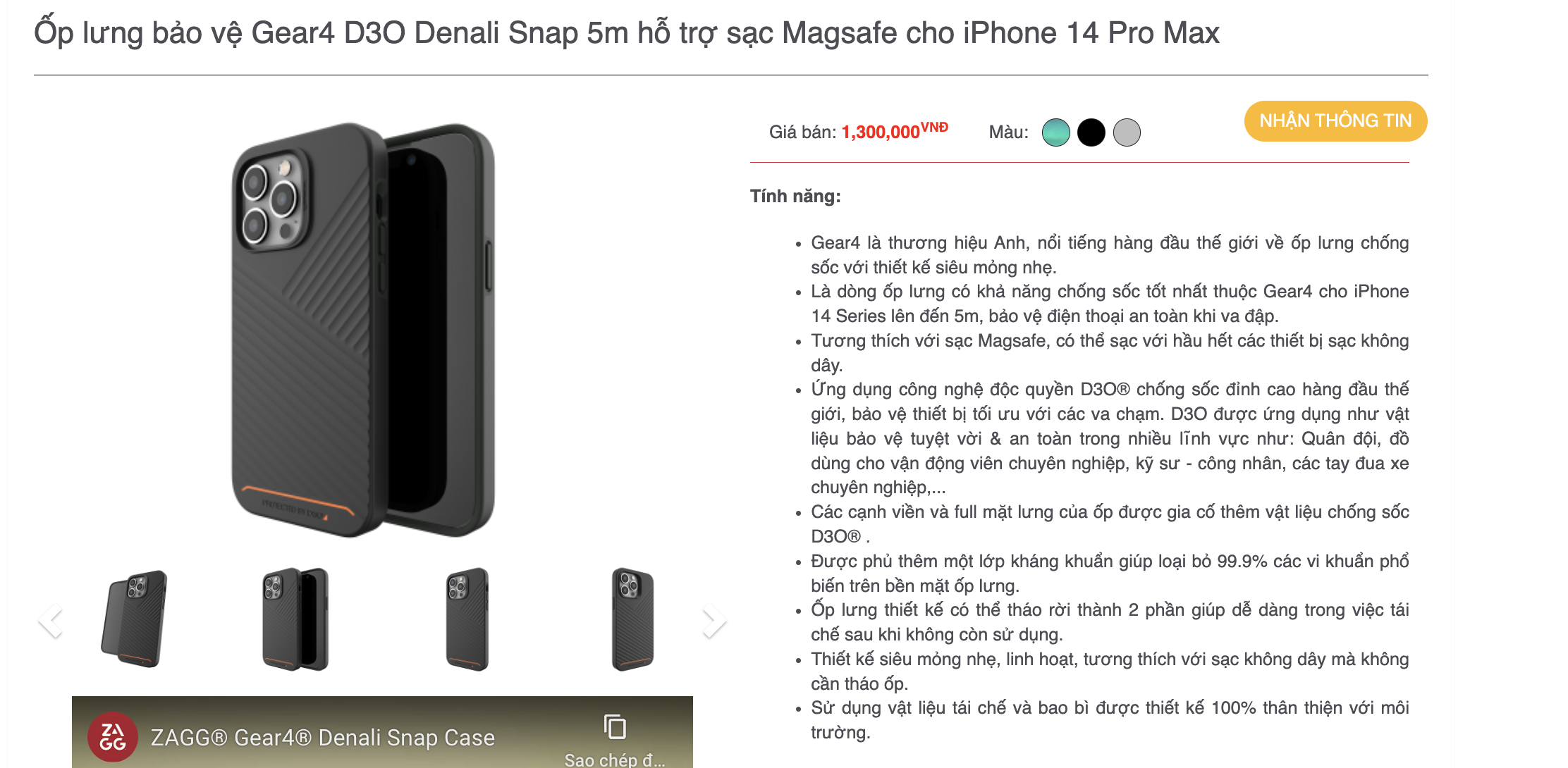 Mô tả Tổng hợp Ốp lưng Gear4 D3O - ZAGG Chống sốc dành cho iPhone 14 / 14 Plus / 14 Pro/ 14 ProMax - 8
