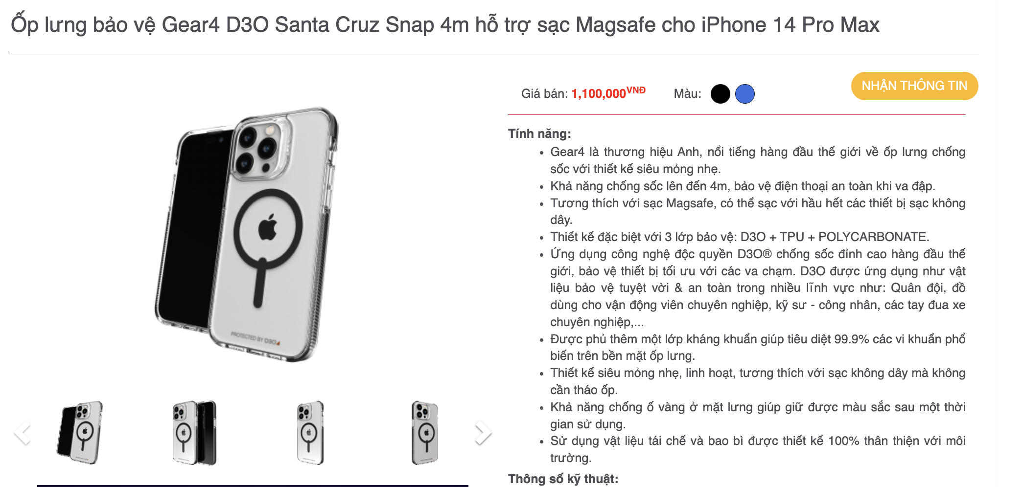 Mô tả Tổng hợp Ốp lưng Gear4 D3O - ZAGG Chống sốc dành cho iPhone 14 / 14 Plus / 14 Pro/ 14 ProMax - 10