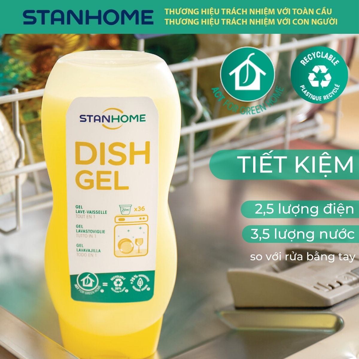 Mô tả Gel Máy Rửa Chén Đậm Đặc Chuyên Dụng all in 1 STANHOME Dish Gel Hương Trái Cây từ tự nhiên 720ML - 2