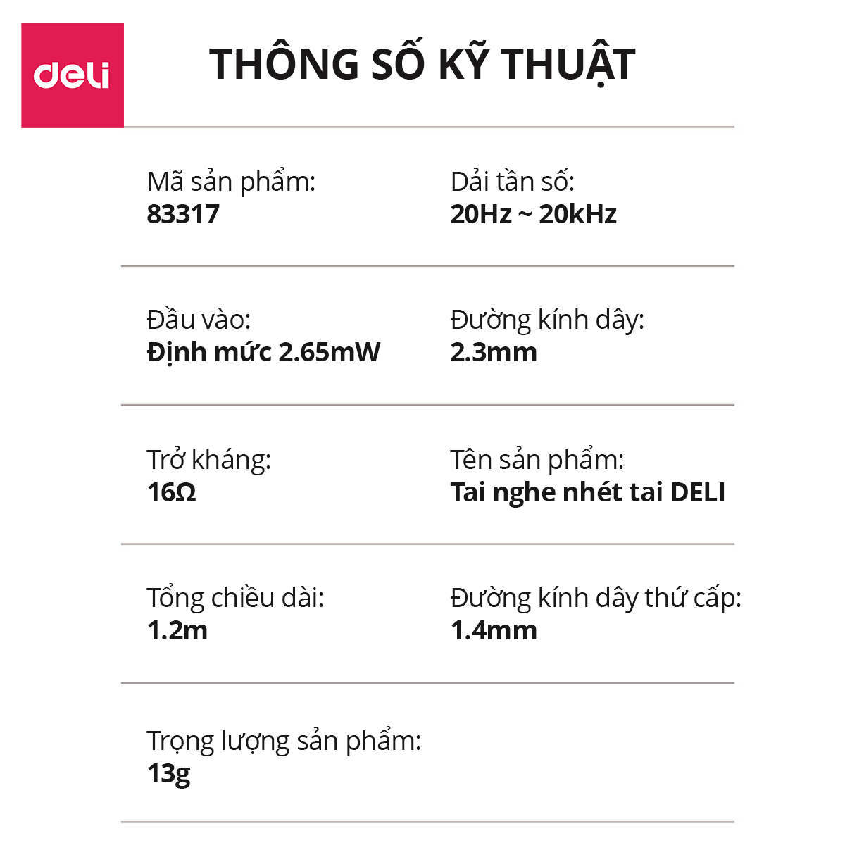 Mô tả Tai Nghe Chống Ồn DELI Chân Cắm 3.5mm Tiện Dụng, Nút Điều Khiển Tăng Giảm Âm Lượng Tai Nghe In-Ear - 1