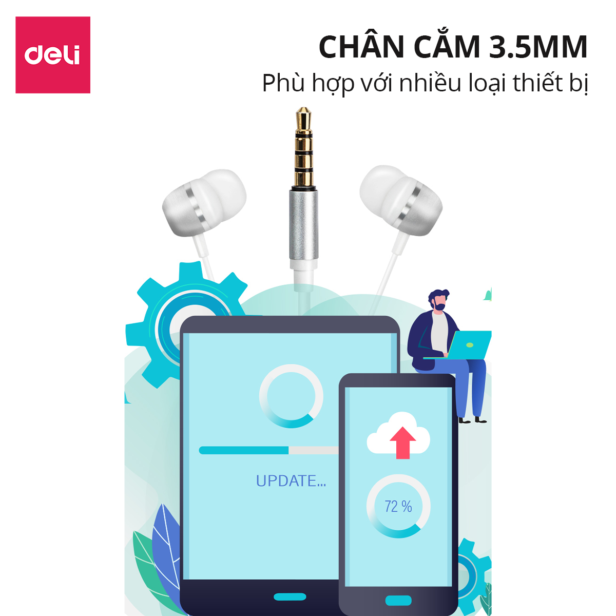 Mô tả Tai Nghe Chống Ồn DELI Chân Cắm 3.5mm Tiện Dụng, Nút Điều Khiển Tăng Giảm Âm Lượng Tai Nghe In-Ear - 2